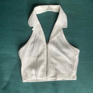 White collared backless crop top